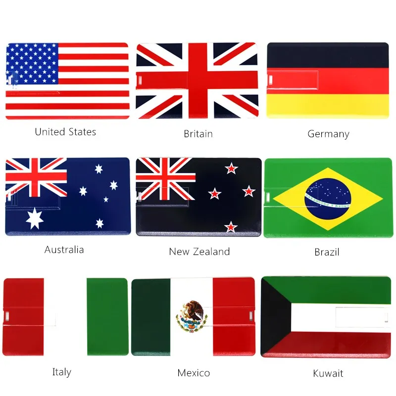 

Pendrive Credit card shape national flag pattern USB flash drive 4GB 8GB 16GB 32GB U disk 64GB memory stick pen drive USA/Brazil
