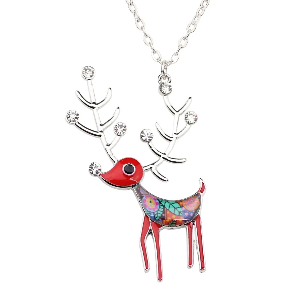 Bonsny Statement Alloy Enamel Deer Elk Necklace Chain Pendant Choker Elegant Animal Jewelry For Women Girls Gift Party Wholesale | Украшения