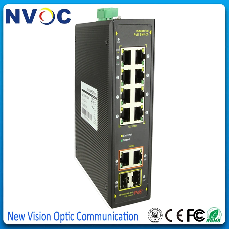 10-портовый 10/100 м управляемый промышленный коммутатор PoE с 8*10/100 RJ45 Ethernet портами 2 *