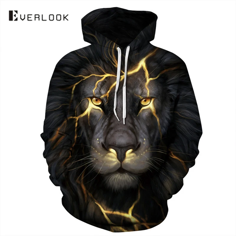EVERLOOK новые модные мужские/женские 3d толстовки печати золотая молния Лев с