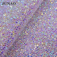 junao 2440cm transparent ab rhinestone mesh fabric resin crystal trim ribbon strass applique for clothes jewelry decoration
