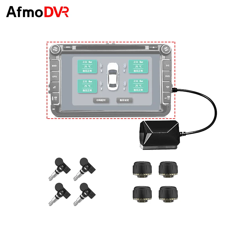 AfmoDVR система контроля давления в шинах USB TPMS с четырьмя внешними для Android DVD |