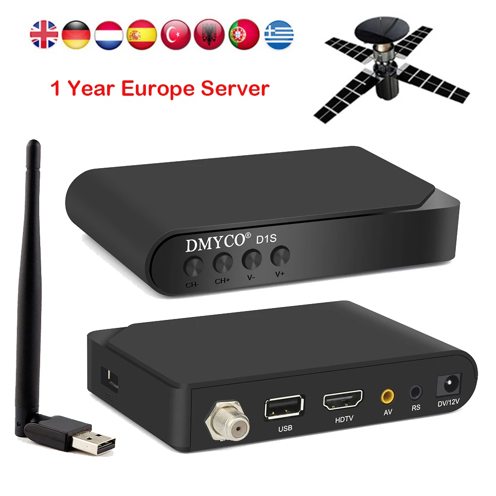Лучший D1S DVB S2 спутниковый ресивер декодер Полный 1080 P HD + USB Поддержка wi fi BISS ключей
