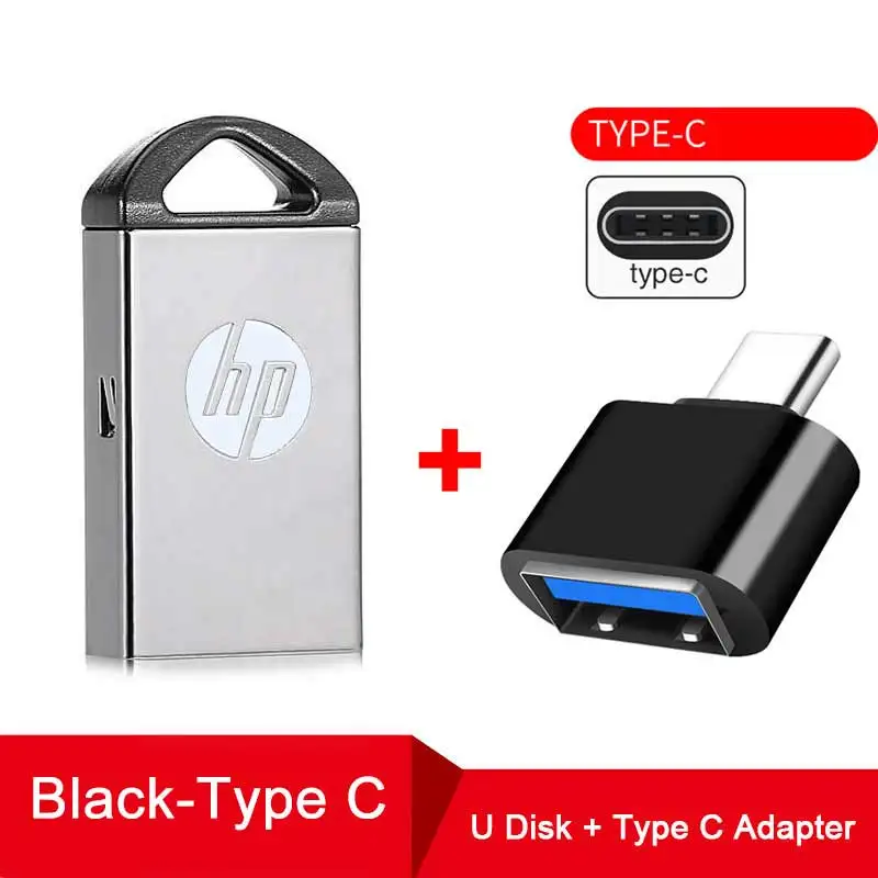 v221w Plus B-typeC Hp флэш-диск 16 ГБ 32 ГБ 64 ГБ металлическая Флешка для ноутбука, USB поддержка клуба, логотип команды, индивидуальный DIY Мини милый USB флеш-накопитель 64G - Цвет: v221w Plus B-typeC