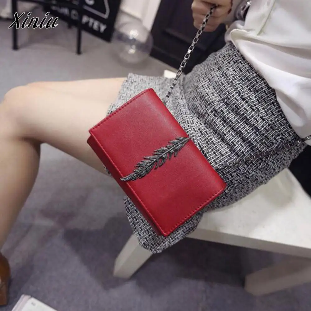 Мода новые женские bolsas feminina девушка кожа Мини Малый перо металлической цепью сумка сумки женская сумка мессенджер