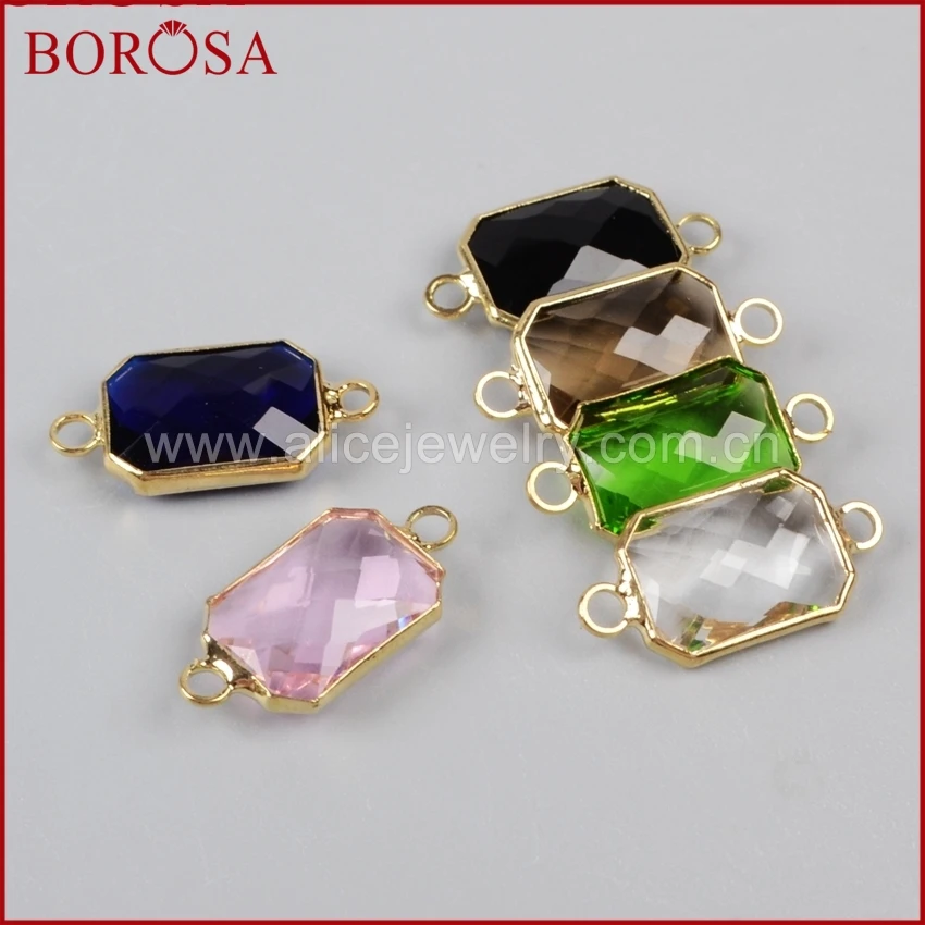 BOROSA многоцветные камни граненый прямоугольник золотой разъем для браслетов 20 шт