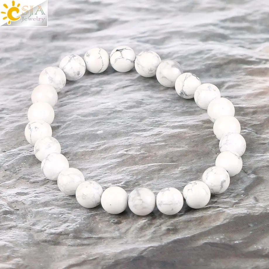CSJA 8 мм матовая глазурь Высокое качество Белый Howlite Lucky драгоценный камень мала Бусины Strand браслеты медитация для мужчин и женщин ювелирные изделия P042
