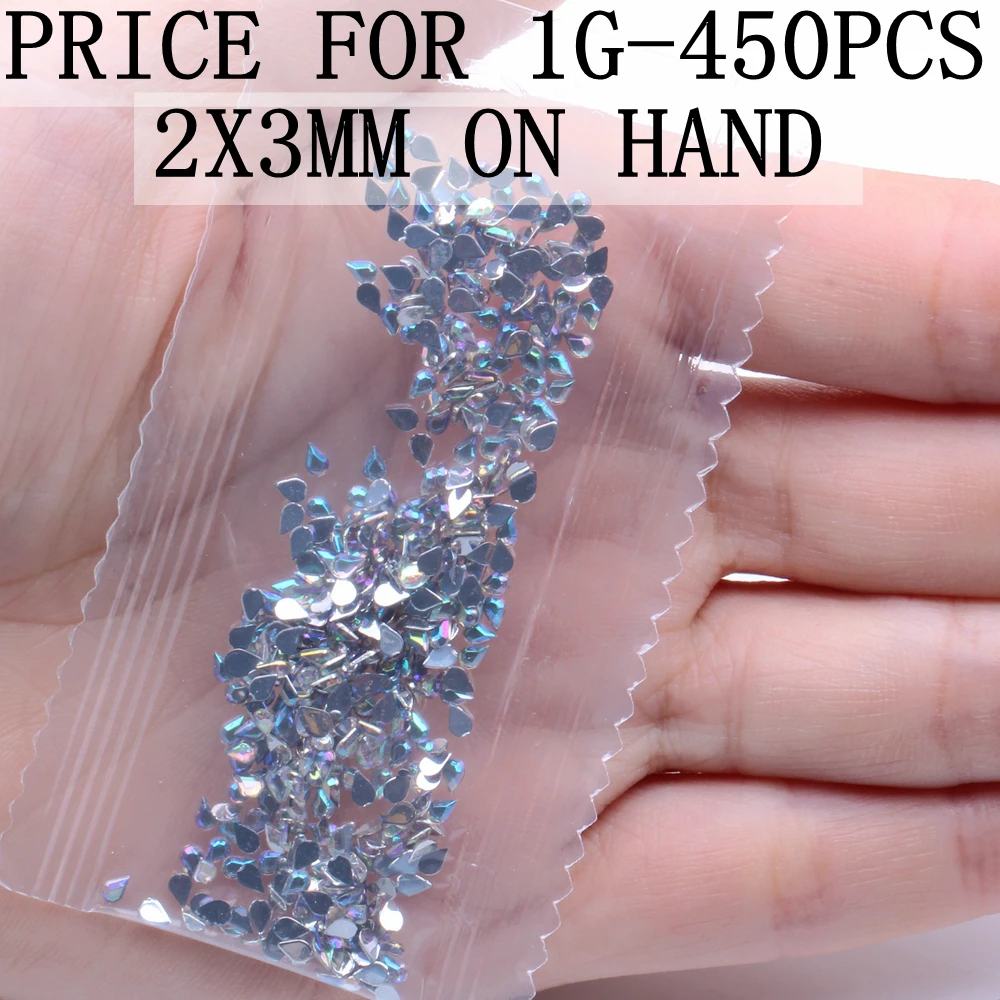 2x3mm 1g 6 размеров, акриловые стразы с плоской задней стороной, Стразы для ногтей с плоской задней поверхностью, 3D украшение для ногтей, инструмент для рукоделия - Цвет: 2x3mm 1g