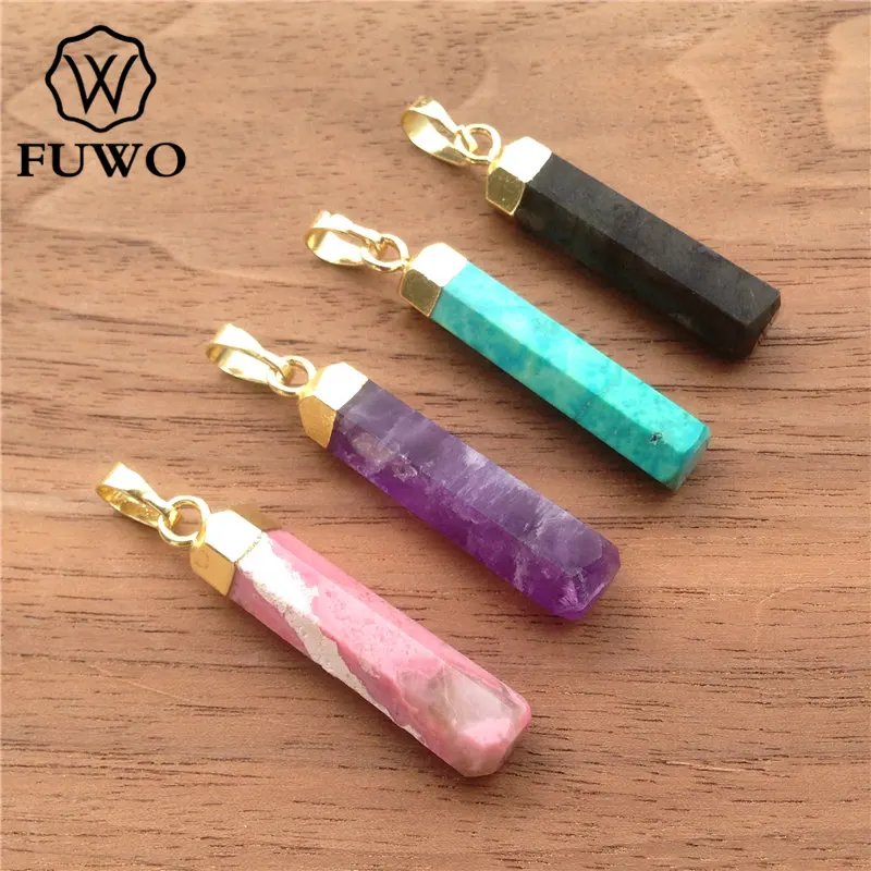 Модная Шестигранная подвеска FUWO в виде колонны кварцевый кулон с позолотой 24