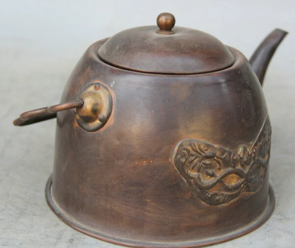 524 8 &quotпомеченный Китайский Бронзовый портативный чайник с головой зверя для