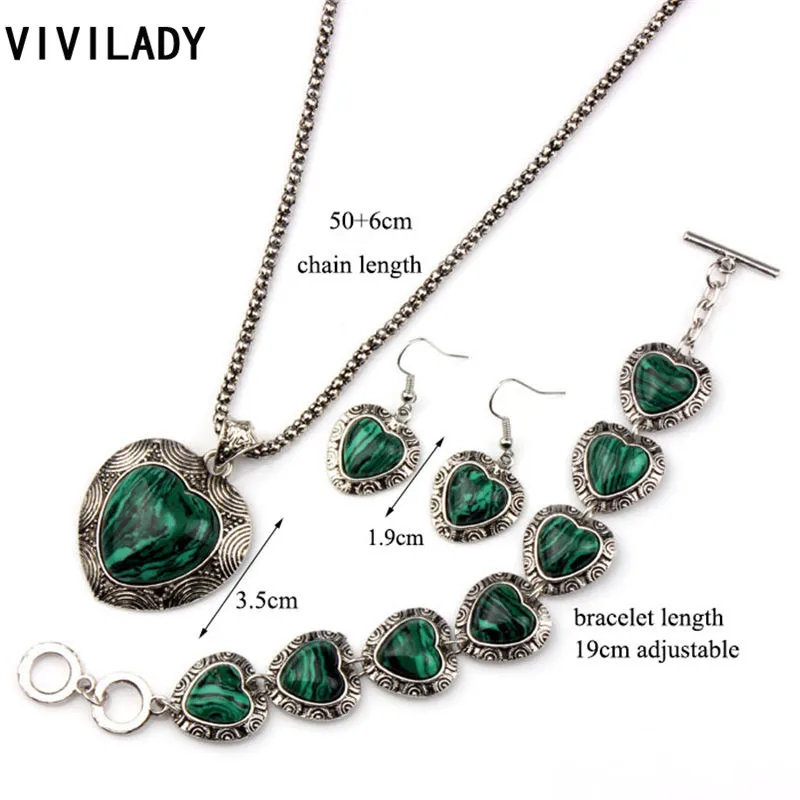 Vivilady Винтаж серебро Цвет Ювелирные наборы Для женщин естественного зеленого
