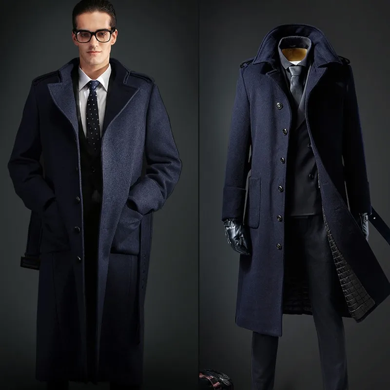 

European style single breasted coat lengthened simple luxury wool coat male