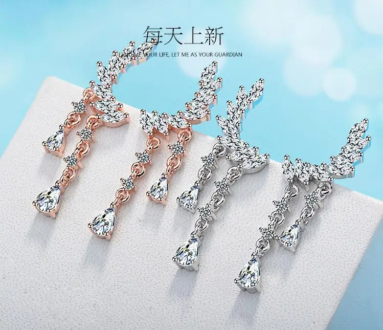 

Wholesale Angel Wings Cubic Zirconia 925 Sterling Silver Female Stud Earrings Jewelry For Women No Fade Girls Students Cheap