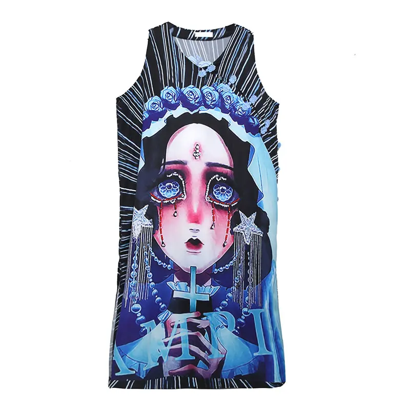 Платье миди XITAO винтажное платье большого размера с принтом персонажей из