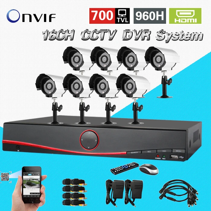 16-канальный система видеонаблюдения безопасности дома 16ch комплект 700TVL Открытый