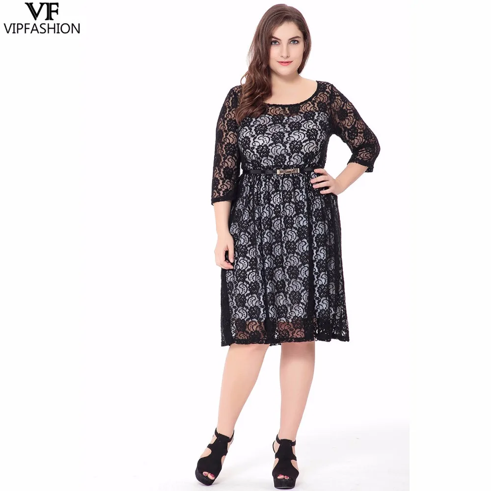 VIP FASHION 2019 New Products Plus Size Printed O-Neck Knee-Length Women's Dress Three Quarter Summer Ladies Casual | Женская одежда