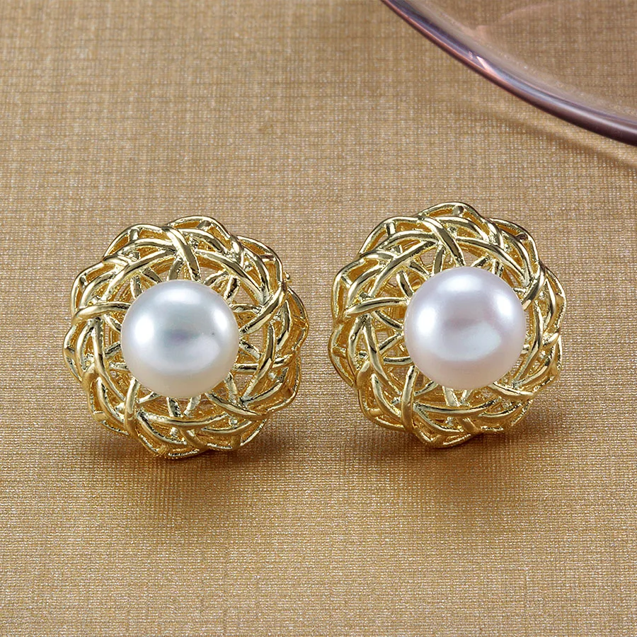 Модные ювелирные изделия милые жемчужные серьги с цветком 100% натуральный