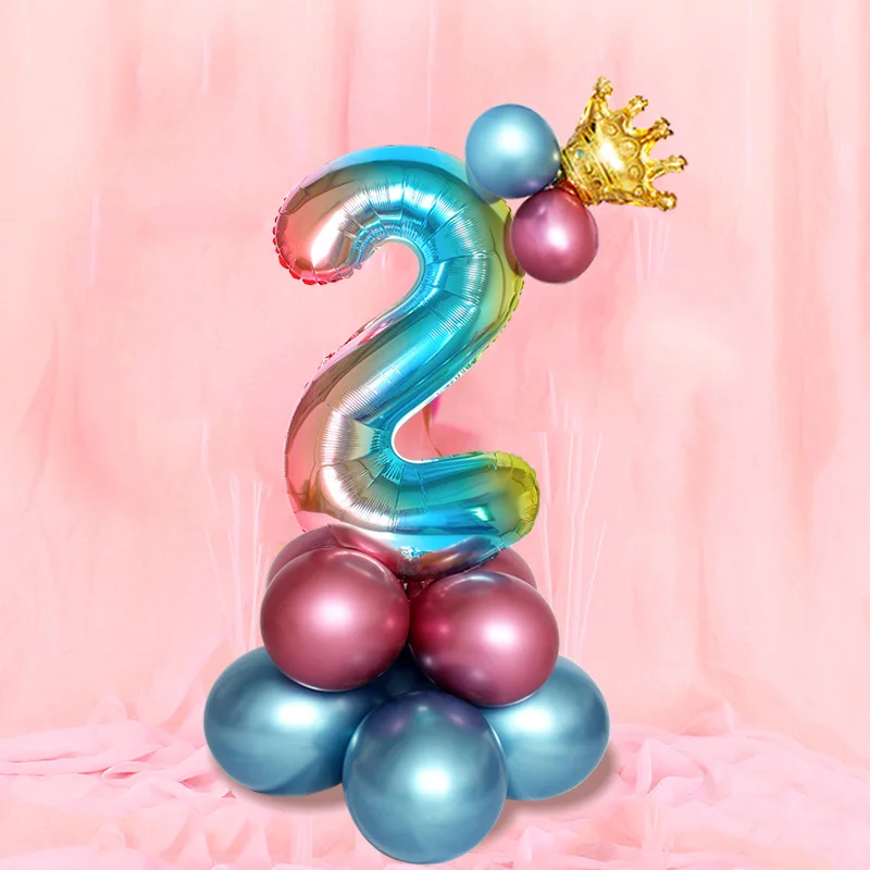 Gradient 15 шт. 2 года колонны наборы шариков 2-й день рождения украшения я два для маленьких мальчиков и девочек шары из латекса фольга поставки розовое золото - Цвет: Gradient