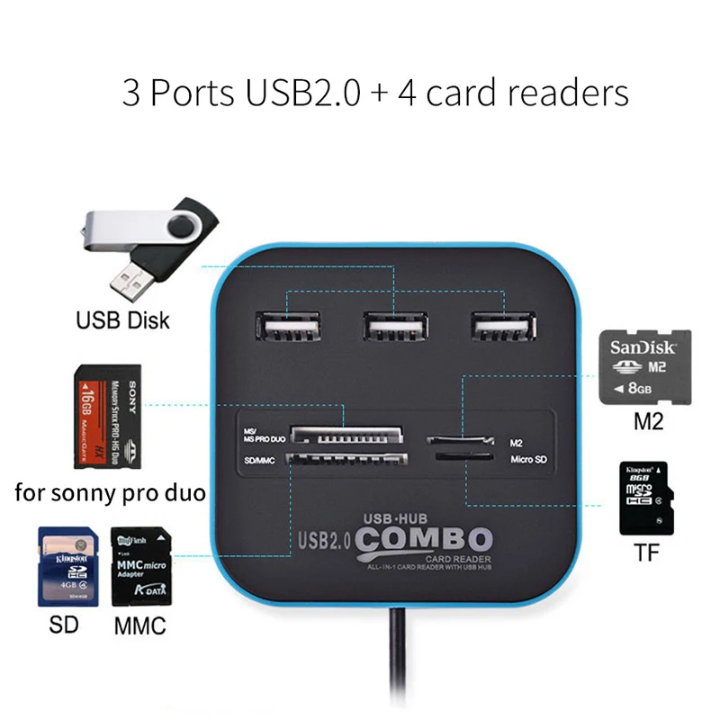 Rosinop Мульти USB концентратор 2 0 3 порта кардридер SD TF M2 все в одном хаб сплиттер для