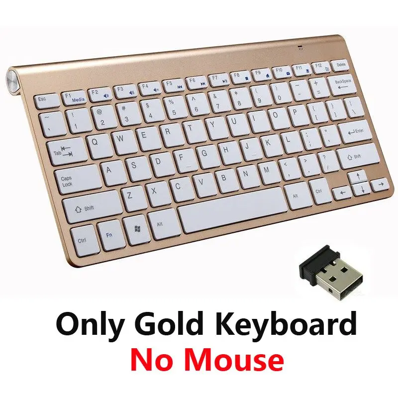 Only Gold Keyboard 2,4G Беспроводная клавиатура и мышь Мини мультимедийная клавиатура мышь комбо набор для ноутбука Mac Настольный ПК ТВ офисные принадлежности - Цвет: Only Gold Keyboard