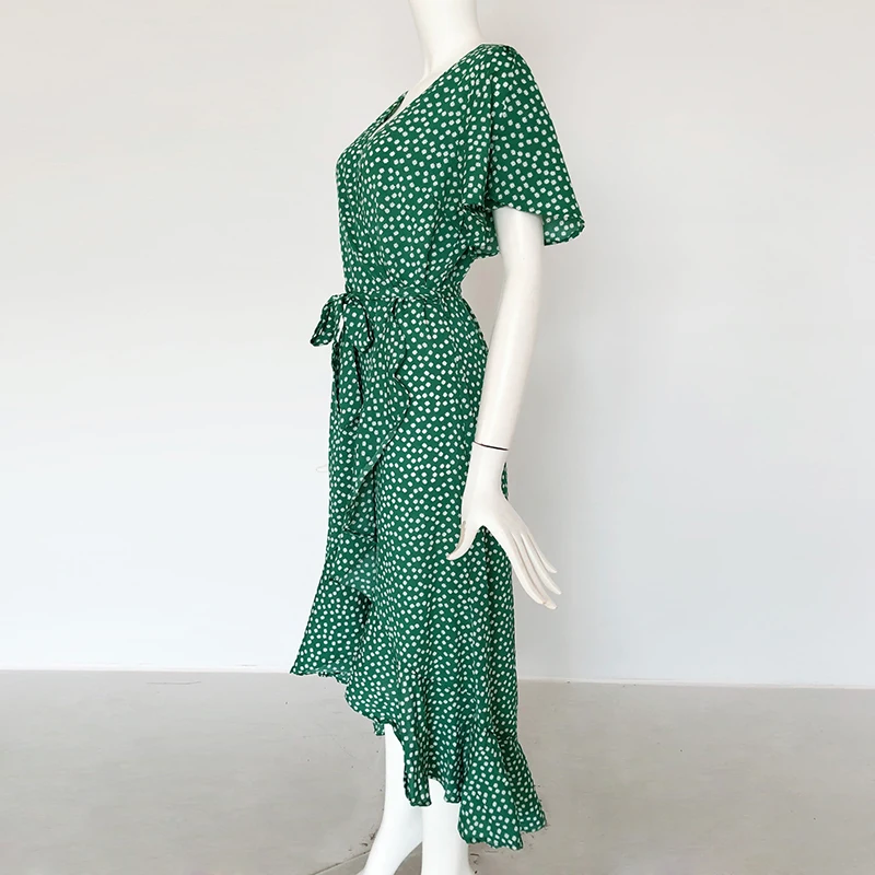 Summer Beach Maxi Dress Women Floral Print Boho Long Chiffon Dress Ruffles Wrap Casual V-Neck Split Sexy Party Dress Robe Femme