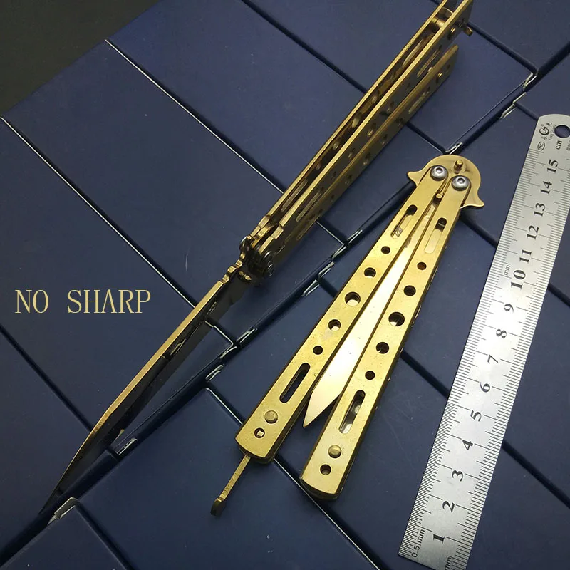 

Gold Titanium Tactical Butterfly in KNIFE NO Sharp Practice Knife Survival Knives Stainless Steel Handle Camping Blade multitool