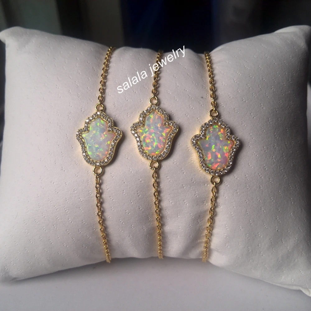 Браслет Kiwi & White Hamsa Hand Opal из стерлингового серебра 925 пробы регулируемый браслет