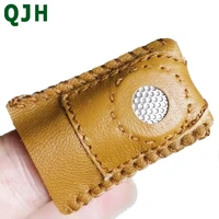 2pcs new handmade needlework thimble cover synthetic leather coin thimble with metal tip diy sewing tool