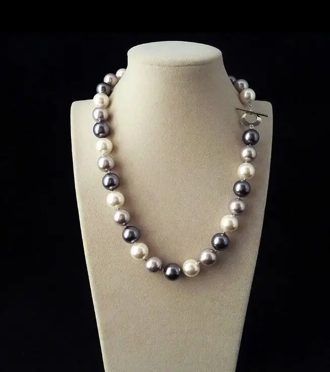 

Hot sale new Real 10mm Mix Black White Gray South Sea Shell Pearl Necklace 18''