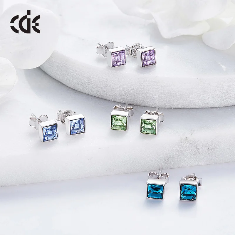 CDE 925 пробы серебряные серьги, украшенные кристаллами от Swarovski квадратные геометрические серьги, ювелирные изделия для ушей, серебряные ювелирные изделия