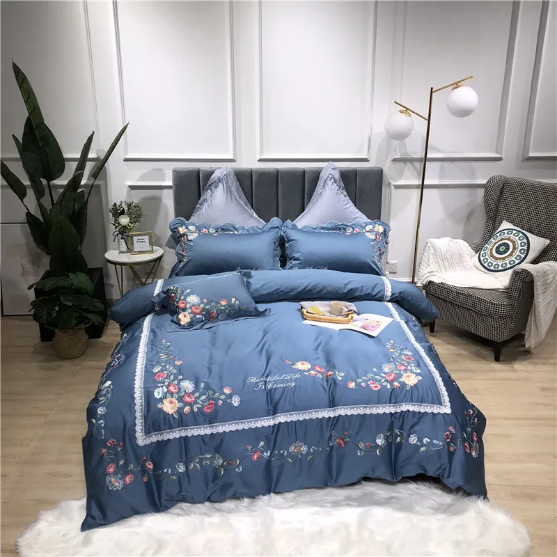 7 Little Daisy embroidery Bedding Sets girls Beddingset egyptian cotton Bed Linen Duvet Cover Bed Sheet Pillowcase/bed Sets 4/7pcs - Цвет: 7