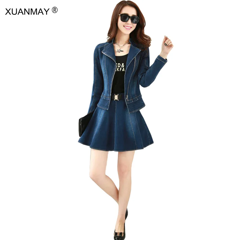 Весенний джинсовый костюм платье модный дизайн Корейская версия ковбоя из двух