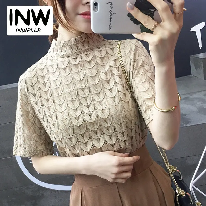 2018 модные кружевные топы с листьями женские повседневные блузки коротким