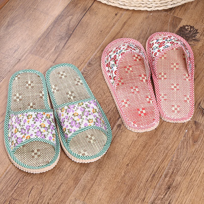 Женщины Цветочный Конопли Слайды Тапочки Дома Крытый Розовый Non Slip Sole Главная