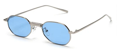 silver with blue Peekaboo, мужские поляризованные солнцезащитные очки, Прямоугольная оправа, металлический дизайн, женские солнцезащитные очки, маленький размер, uv400, летние аксессуары - Цвет линз: silver with blue