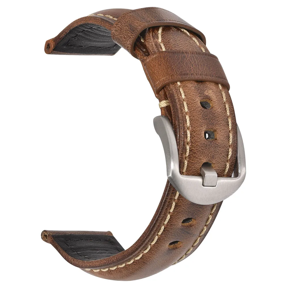Light brown BEAFIRY модный масляный воск натуральная кожа ремешок для часов 19 мм 20 мм 21 мм 22 мм 23 мм 24 мм ремешки для часов Ремешки для наручных часов ремень коричневый синий черный - Цвет ремешка: Light brown