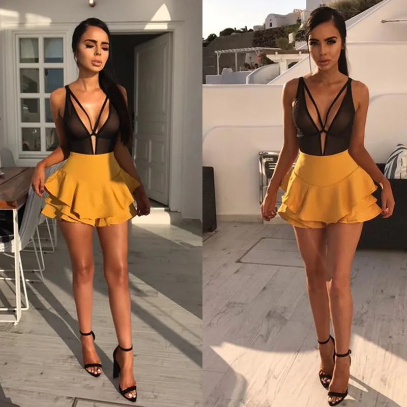 Женская многослойная плиссированная юбка с оборками мини высокой талией для