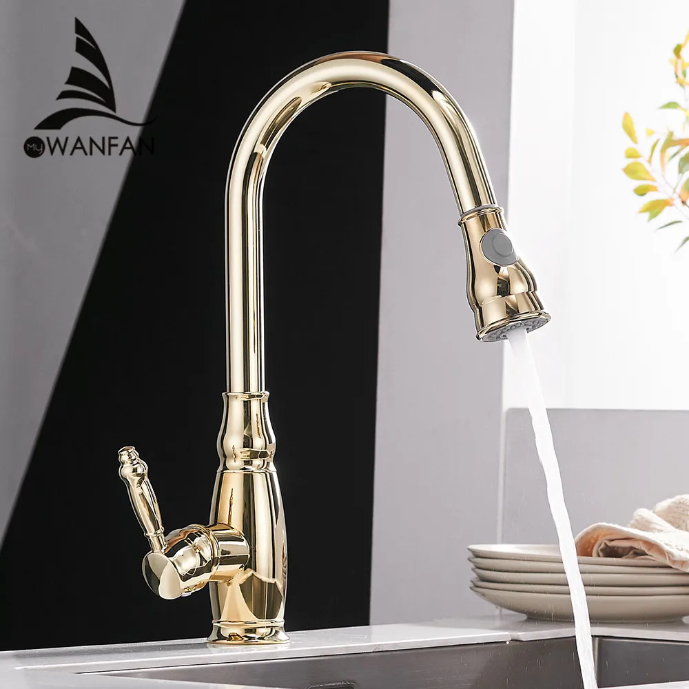 

Kitchen Mixer Gold Pull Out Kitchen Faucet Deck Mount Kitchen Sink Faucet Mixer Cold Hot Water Torneira Cozinha Rotate WF-4118