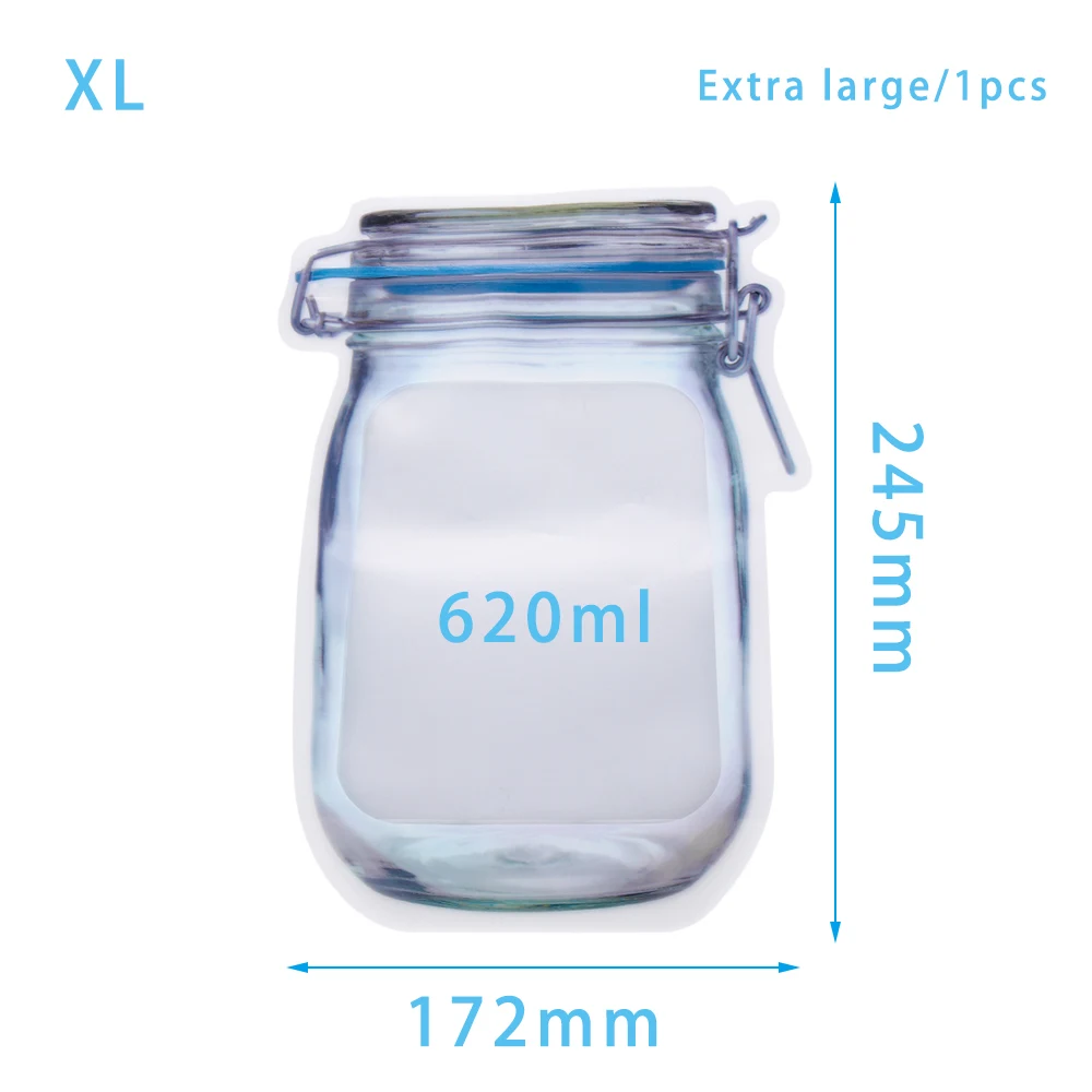 5 шт. Новая мода Mason Jar PE замок мешочки для хранения продуктов на молнии пакеты для еды закуска пластиковые запах доказательство многоразовые