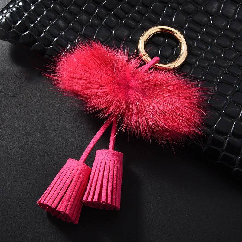 Длинная сумка с двойной кисточкой кулон пушистый помпон кольцо для ключей