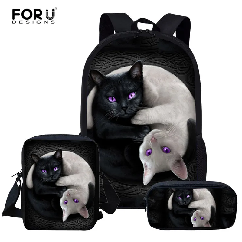 FORUDESIGNS/черные школьные сумки с принтом кота Детские рюкзаки для подростков девочек легкие школьные сумки детские школьные сумки для мальчиков - Цвет: L5070CEK