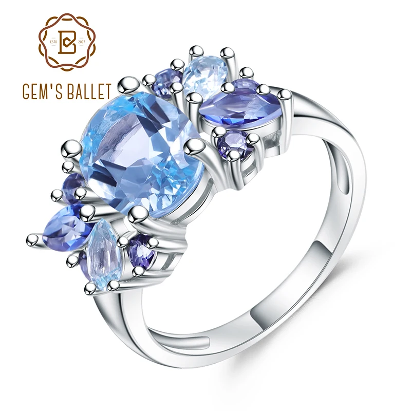 Gem's Ballet 3.47Ct натуральный голубой топаз мистический кварцевый камень кольцо 925 пробы серебро Mona кольца Lisa для женщин