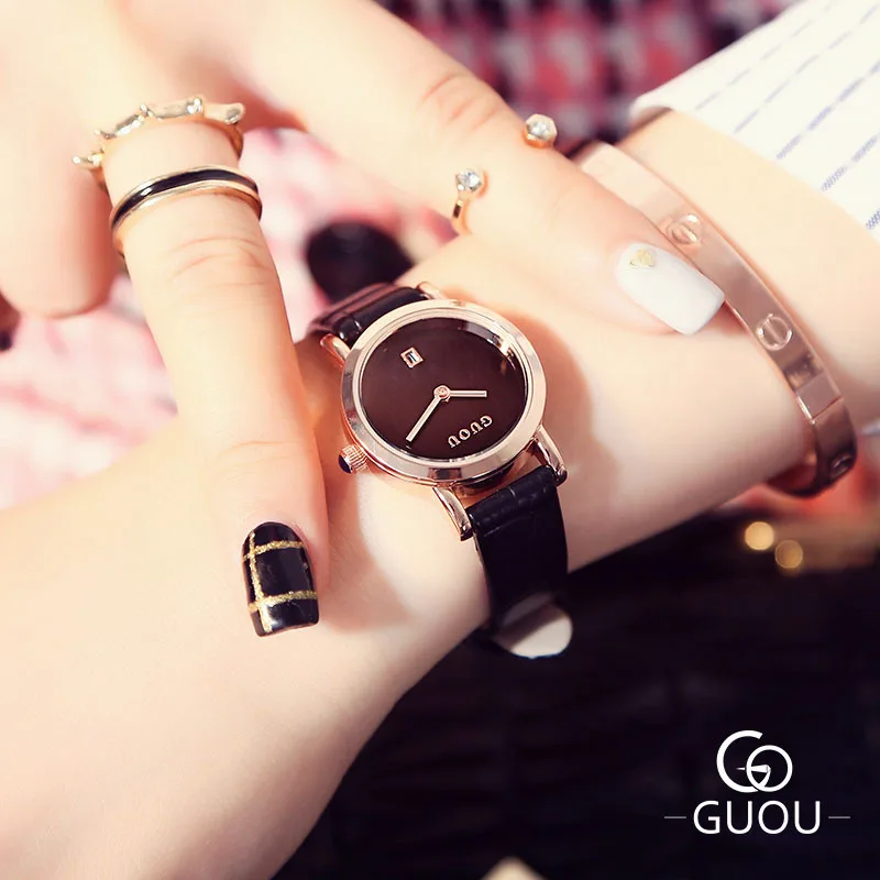 2018 Лидирующий бренд GUOU ЖЕНСКИЕ НАРЯДНЫЕ кварцевые часы очаровательные женские