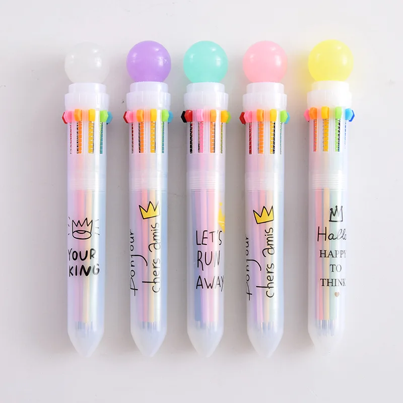 Kawaii многоцветная шариковая ручка Multi Функция 10 In1 карамельный цвет пресс