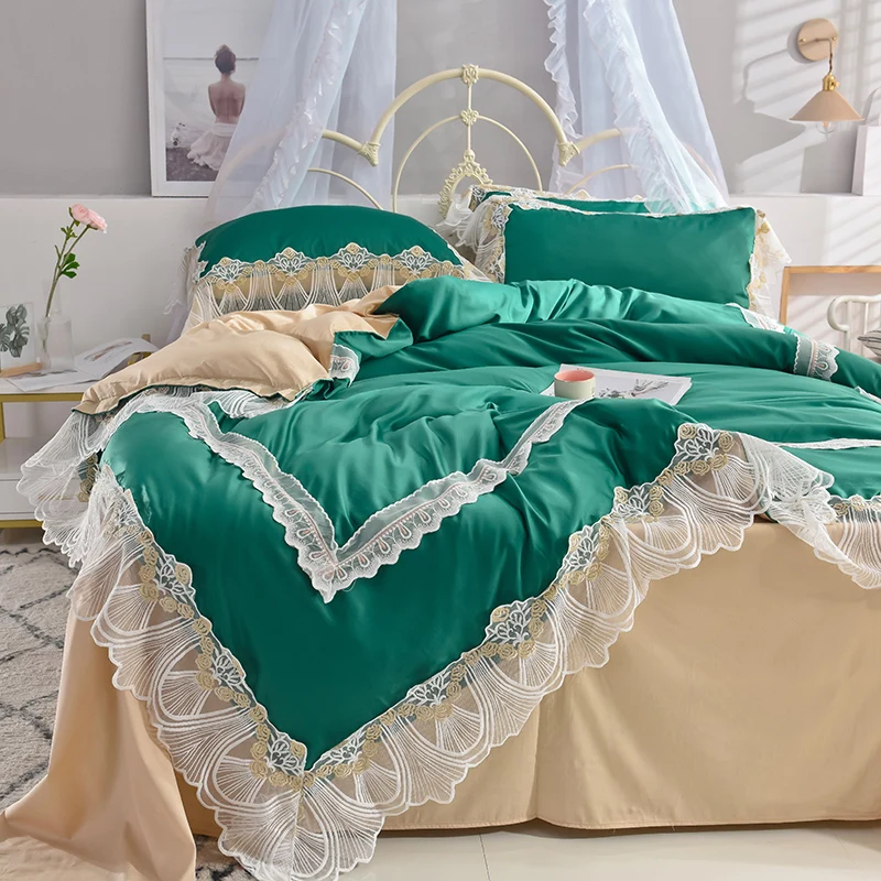 Роскошный свадебный комплект постельного белья принцессы зеленого розового