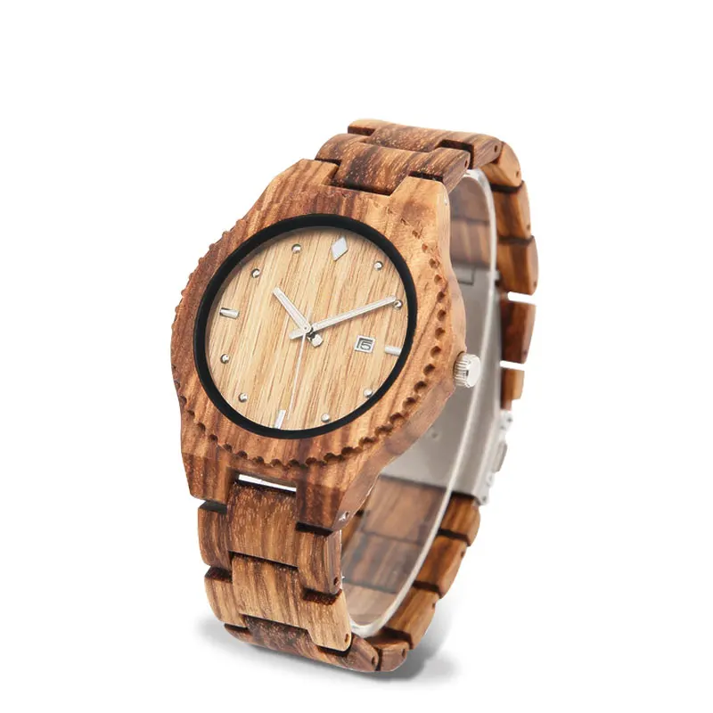 Мужские наручные кварцевые часы с деревянным ремешком в спортивном стиле |