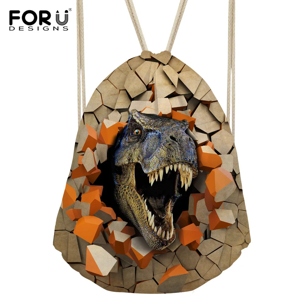FORUDESIGNS/сумки на шнурке с динозавром унисекс повседневные сумки для девочек