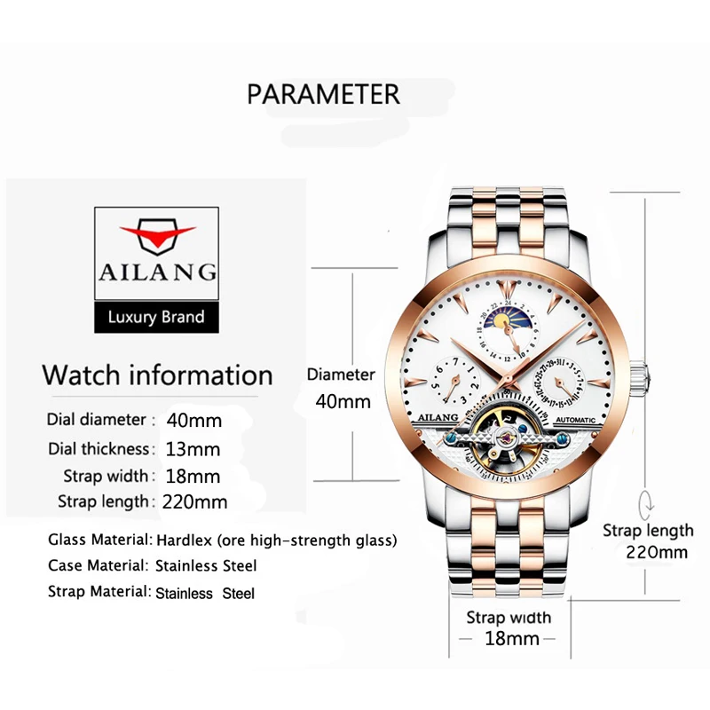 Мужские автоматические механические часы модные повседневные военные