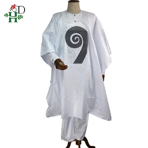 Белый H& D agbada африканская мужская одежда Дашики женское платье рубашка брюки 3 шт костюм со стразами африканская мужская белая официальная одежда PH8017 - Цвет: Белый