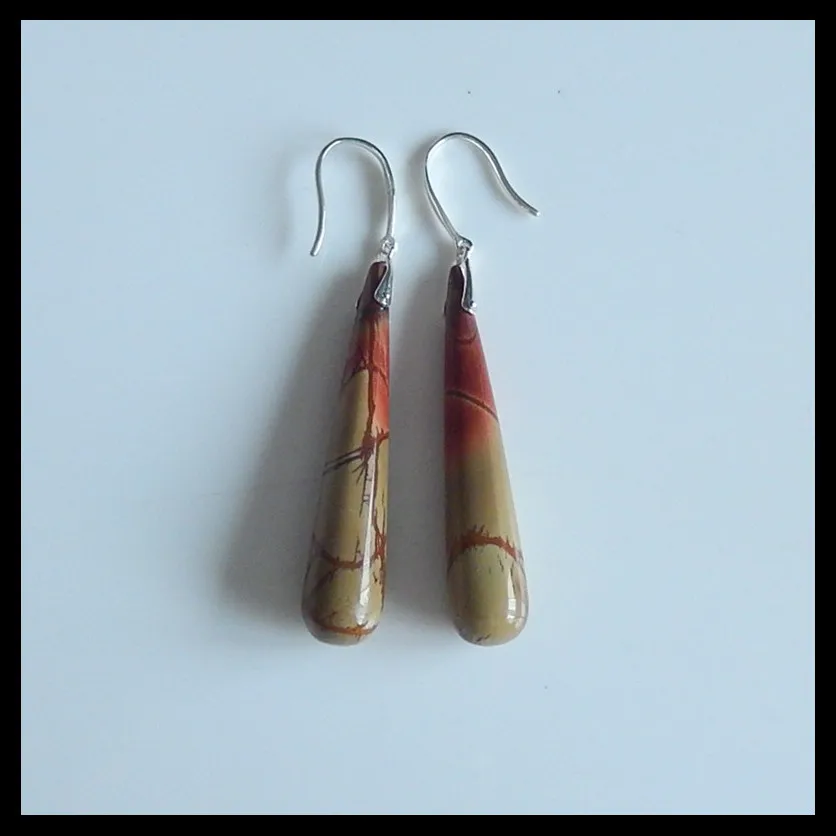 

B&F Wholesale,New Design Hot Sale 925 Silver with Multi-color Picasso Jasper Fashion Womean Earrings 42x8mm,7.4g